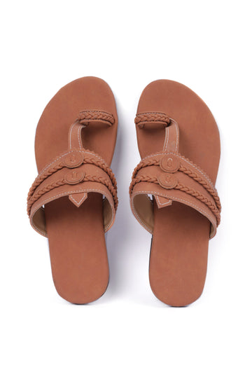 Tan Brown Cruelty free Leather inspired Kolhapuri